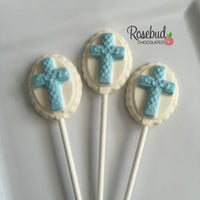 12 CROSS Chocolate Oval Lollipops Religious Candy Party Favors