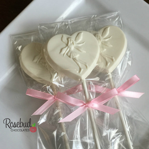 12 FAIRY Heart Shaped Chocolate Lollipop Candy Party Favors