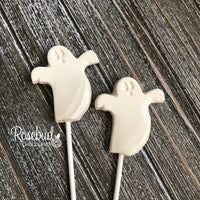 12 GHOST Chocolate Lollipops Happy Halloween Candy Party Favors BOO Tag