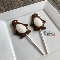 12 PENGUIN Large Chocolate Lollipops Candy Animal Party Favors