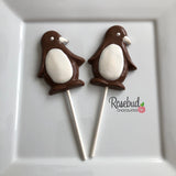 12 PENGUIN Large Chocolate Lollipops Candy Animal Party Favors