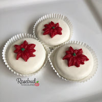 12 POINSETTIA White Chocolate Covered Oreo Cookie Candy Christmas Holiday Party Favors