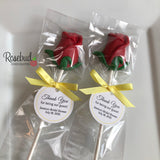 12 Red ROSE Chocolate Lollipops Wedding Birthday Party Favors Personalized Tags