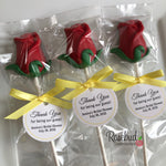 12 Red ROSE Chocolate Lollipops Wedding Birthday Party Favors Personalized Tags
