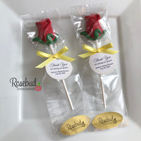 12 Red ROSE Chocolate Lollipops Wedding Birthday Party Favors Personalized Tags