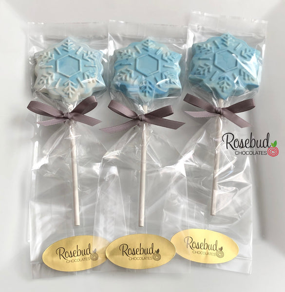 12 SNOWFLAKE Chocolate Lollipop Holiday Candy Birthday Party Favors