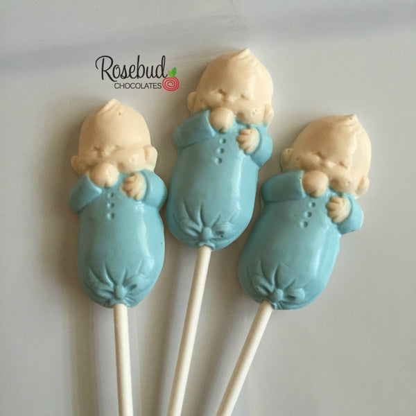 12 BABY INFANT Chocolate Lollipops Candy Boy Girl Baby Shower Party Favors