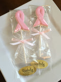 12 AWARENESS RIBBON Breast Cancer Pink Chocolate Lollipops Candy Party Favors