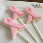 12 AWARENESS RIBBON Breast Cancer Pink Chocolate Lollipops Candy Party Favors