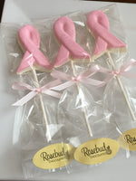 12 AWARENESS RIBBON Breast Cancer Pink Chocolate Lollipops Candy Party Favors