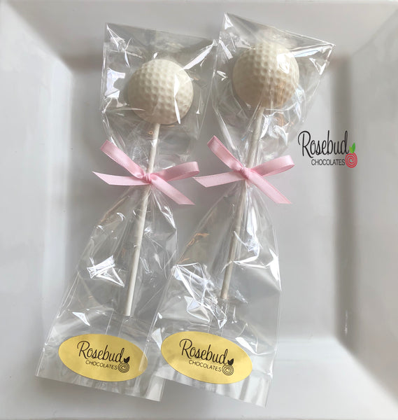 12 GOLF BALL Chocolate Lollipop Candy Sports Party Favors Rosebud