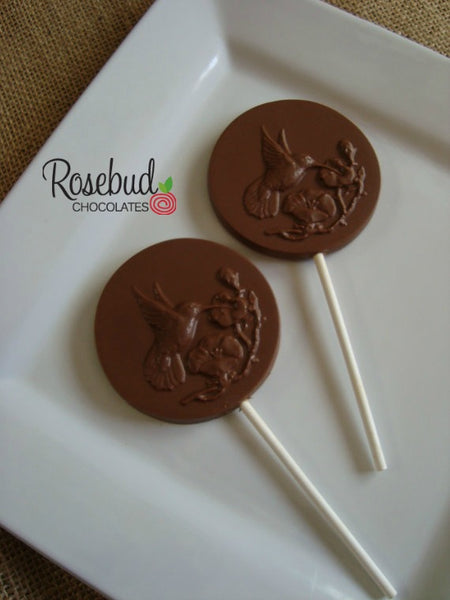 12 HUMMINGBIRD Chocolate Lollipops Candy Party Favors