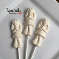 12 PRAYING GIRL Chocolate Lollipops Religious Candy Party Favors