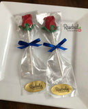 12 RED ROSE with Green Leaves Chocolate Lollipop Candy Party Favors