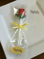 12 RED ROSE with Green Leaves Chocolate Lollipop Candy Party Favors